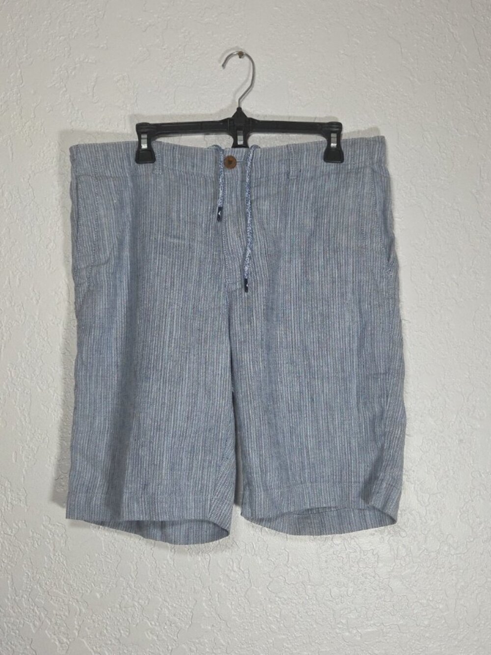 Tommy Bahama Men’s Linen Blend Shorts Blue Stripe Elastic Waist Drawstring Large